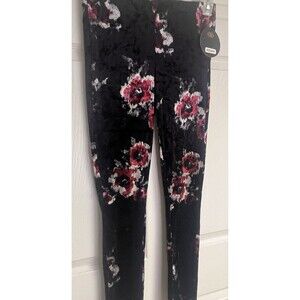 ONE5ONE Small Pull-on Elastic Waist Floral Black Legging Pants Velour CorpCore